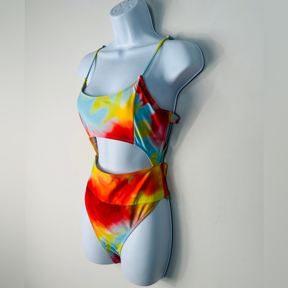 Colorful Tie Die Cutout Monokini Bathing Suit Size M - Picture 10 of 11